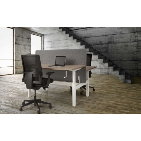 Duo bench slinger verstelbaar zit/zit bureau Teez breed 180CM diep 80CM bladkleur Licht Eiken framekleur Aluminium (RAL9006)