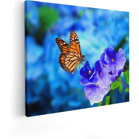 Artaza Canvas Schilderij Oranje Vlinder Bij Paarse Bloemen - 100x80 - Groot - Foto Op Canvas - Canvas Print