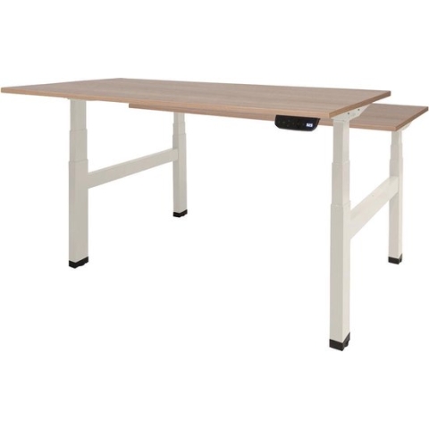 RoomForTheNew Bureau Heathrow Plus Duo-Desk - Zit sta Bureau - Zit sta Bureau Elektrisch - Gaming Bureau - Game Bureau - Verstelbaar Bureau - standing Desk - duo bureau - duo werkplek--Havana blad-Wit  onderstel- 120x80