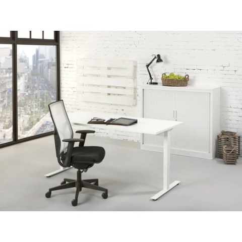 Ergonomisch design t-poot bureau Teez breed 160CM diep 80CM bladkleur Logan eiken framekleur Antraciet (Ral 7016)