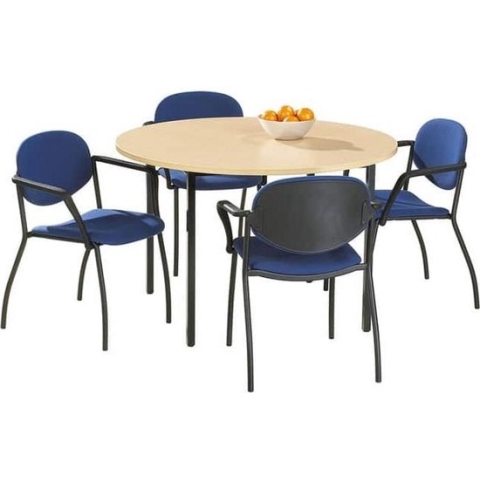 Ronde vergadertafel of kantoortafel Kubus 120 cm bladkleur Logan eiken framekleur Antraciet (Ral 7016)