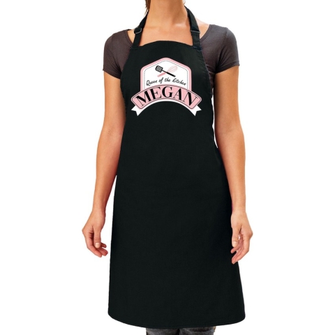 Naam cadeau Megan - Queen of the kitchen schort zwart - keukenschort cadeau