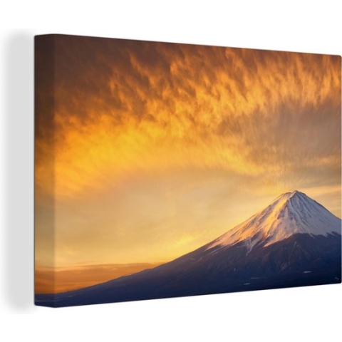Canvas Schilderij Zonsopgang bij de berg Fuji in Japan - 150x100 cm - Wanddecoratie