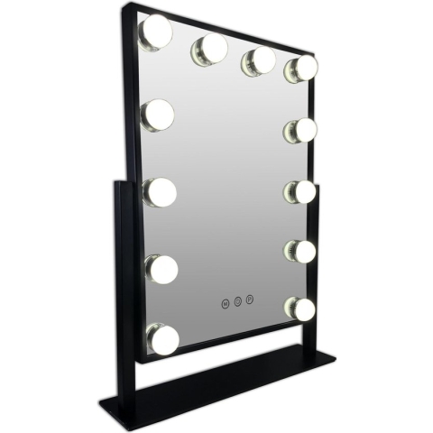 Zwarte Metalen Make-up hollywood LED spiegel, 12x dimbare LED bulbs. 3 kleuren licht, spiegels
