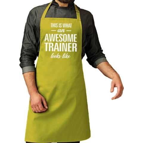 Awesome trainer cadeau bbq/keuken schort lime groen heren