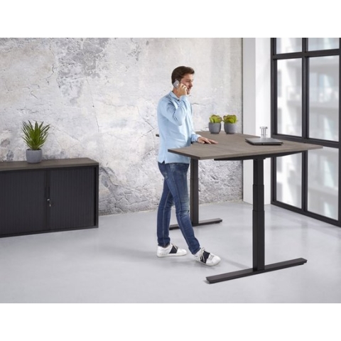 Elektrische zit-sta hoek wingbureau Teez breed 160CM diep 120CM bladkleur Antraciet eiken framekleur Zwart (RAL9005) wingzijde Links