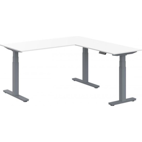Elektrisch verstelbare zit-sta hoek opstelling Teez breed 180CM diep 160CM bladkleur Licht Eiken framekleur Zwart (RAL9005) | NEN-EN527|TÜV Rheinland | Links