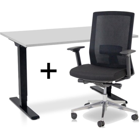 Zit-sta bureau elektrisch verstelbaar +  ERGO Bureaustoel | ARBO COMFORT NEN-EN 527 Thuiswerkset | frame bureau zwart - bureaublad grijs | 120x80 cm