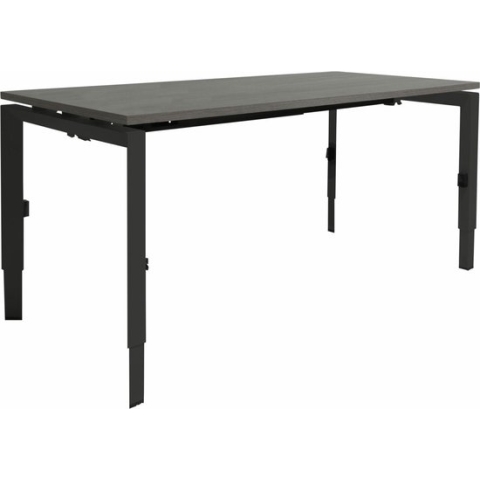 Linesto N3 bureau, hoogte instelbaar (65-85cm) met 160x80cm lindberg eiken zwevend 25mm blad en wit (RAL9010) vierpoot N-frame (poot driehoekig 50x50x75 mm.), (met geïntegreerde kabelgoot)