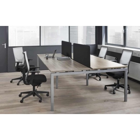 Hoogte verstelbare Bench werkplek Kubus breed 480CM bladkleur Beuken framekleur Wit (RAL9010) aantal werkplekken 6
