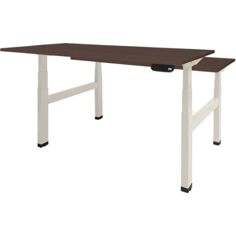 RoomForTheNew Bureau Heathrow Plus Duo-Desk - Zit sta Bureau - Zit sta Bureau Elektrisch - Gaming Bureau - Game Bureau - Verstelbaar Bureau - standing Desk - duo bureau - duo werkplek--Logan eiken blad-Wit  onderstel- 140x80
