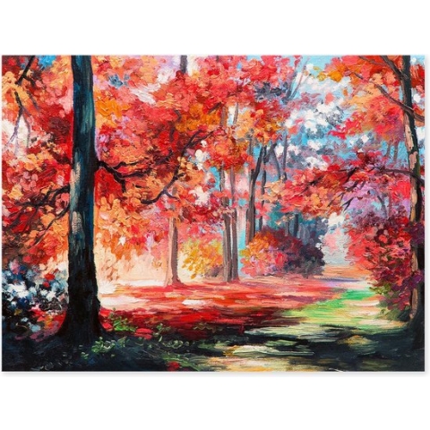 Graphic Message - Schilderij op Canvas - Bospad - Bomen Landschap - Rood Bos - Woonkamer - Kunst