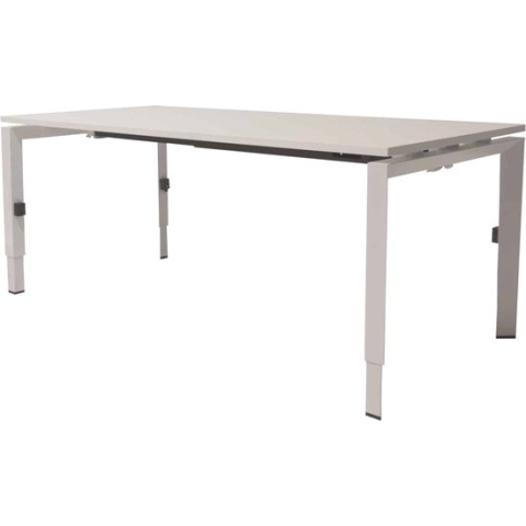 Linesto N3 bureau, hoogte instelbaar (65-85cm) met 120x80cm logan eiken zwevend 25mm blad en wit (RAL9010) vierpoot N-frame (poot driehoekig 50x50x75 mm.), (met geïntegreerde kabelgoot)