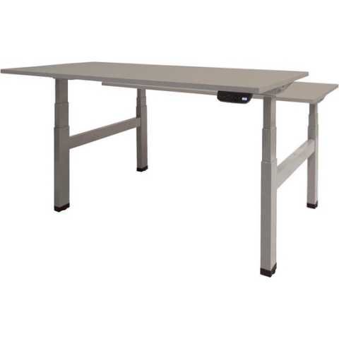RoomForTheNew Bureau Heathrow Plus Duo-Desk - Zit sta Bureau - Zit sta Bureau Elektrisch - Gaming Bureau - Game Bureau - Verstelbaar Bureau - standing Desk - duo bureau - duo werkplek--Grijs blad-Aluminium  onderstel- 160x80