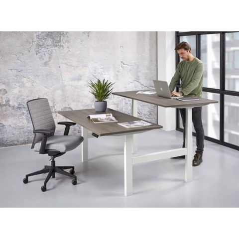 Duo bench elektrisch zit/sta Basic breed 160CM bladkleur Antraciet eiken framekleur Zwart (RAL9005)