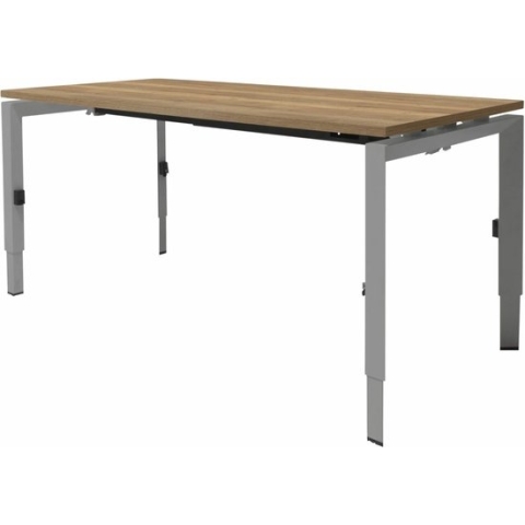 Linesto N3 bureau, hoogte instelbaar (65-85cm) met 140x80cm logan eiken zwevend 25mm blad en aluminium (RAL9006) vierpoot N-frame (poot driehoekig 50x50x75 mm.), (met geïntegreerde kabelgoot)