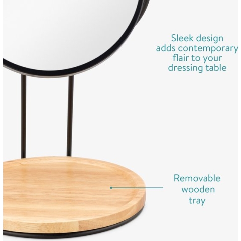 Navaris make-up spiegel met sieradentray - Dubbelzijdige tafelspiegel - Staande spiegel 17 cm Ø - Industrieel en modern design