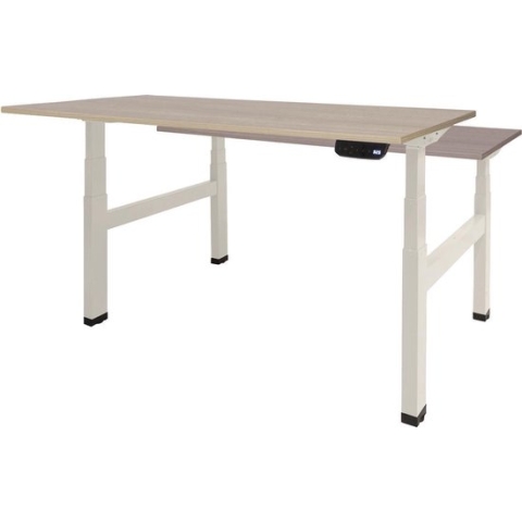 RoomForTheNew Bureau Heathrow Plus Duo-Desk - Zit sta Bureau - Zit sta Bureau Elektrisch - Gaming Bureau - Game Bureau - Verstelbaar Bureau - standing Desk - duo bureau - duo werkplek--Robson eiken blad-Wit  onderstel- 160x80