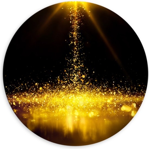 Dibond Muurcirkel - Gouden Glitters in Donkerkleurige Omgeving - 120x120 cm Foto op Aluminium Muurcirkel (met ophangsysteem)