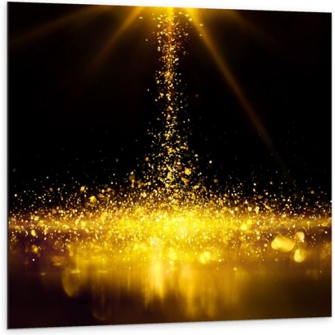Dibond - Gouden Glitters in Donkerkleurige Omgeving - 100x100 cm Foto op Aluminium (Met Ophangsysteem)