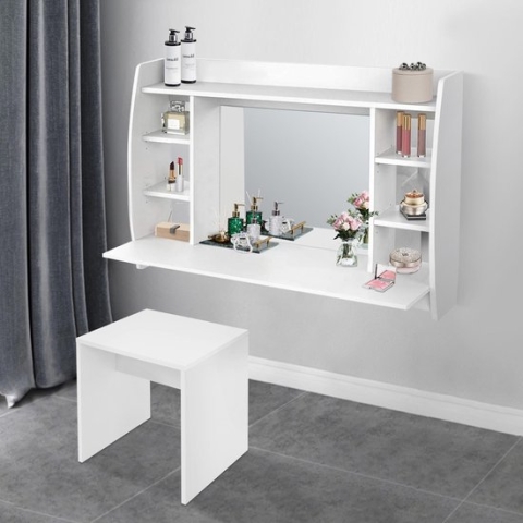 Wandkaptafel met spiegel 110x74x48,5 cm Wit incl. kruk ML-Design