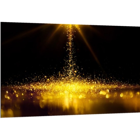 Dibond - Gouden Glitters in Donkerkleurige Omgeving - 150x100 cm Foto op Aluminium (Met Ophangsysteem)