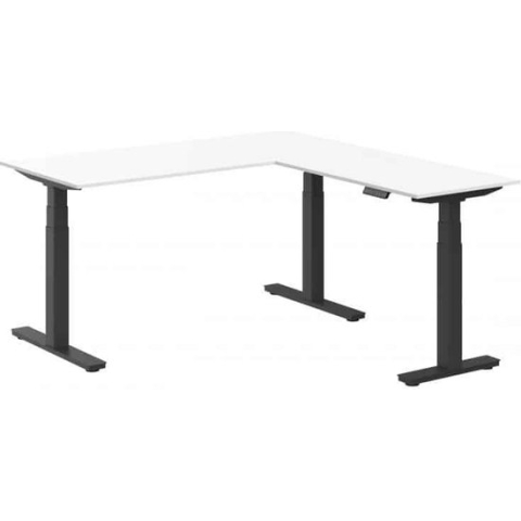 Elektrisch verstelbare zit-sta hoek opstelling Teez breed 180CM diep 160CM bladkleur Beuken framekleur Wit (RAL9010) | NEN-EN527|TÜV Rheinland | Rechts