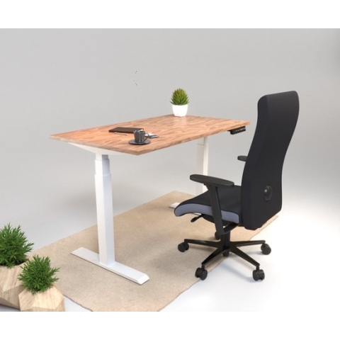 MOGI - Zit-sta Bureau Elektrisch - 140 x 80 cm - Havanna Topblad - Wit Frame - Memory Bediening