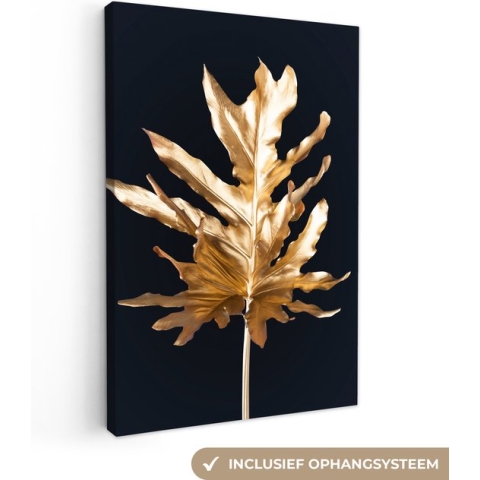 Canvas Schilderij Black and Gold - Bladeren - Chic - 120x180 cm - Wanddecoratie XXL
