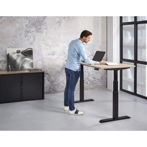 Elektrisch verstelbare zit/sta werkplek Basic breed 160CM diep 80CM bladkleur Licht Eiken framekleur Aluminium (RAL9006)