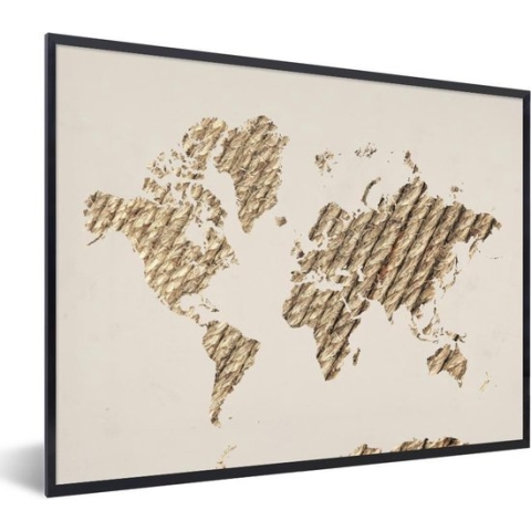 Fotolijst incl. Poster - Wereldkaart - Touw - Beige - 80x60 cm - Posterlijst