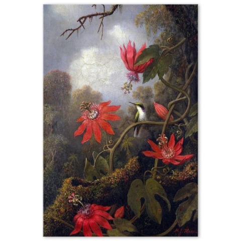 Graphic Message - Tuin Schilderij op Outdoor Canvas - Kolibrie bij Bloemen - Vogel - Heade - Buiten