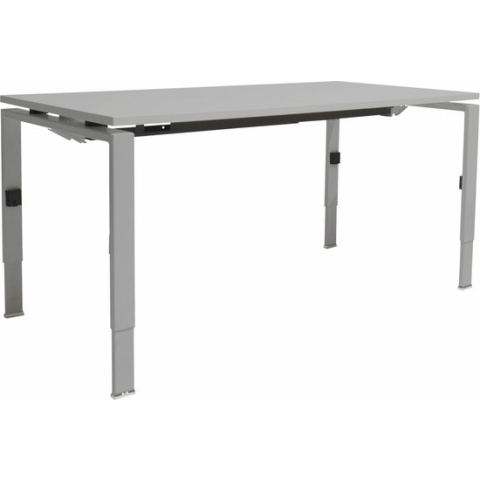 Linesto N4 bureau, hoogte instelbaar (65-85cm) met 160x80cm robson zwevend 25mm blad en aluminium (RAL9006) vierpoot N-frame (poot rechthoekig 66 x 26 mm.), (met geintegreerde kabelgoot)