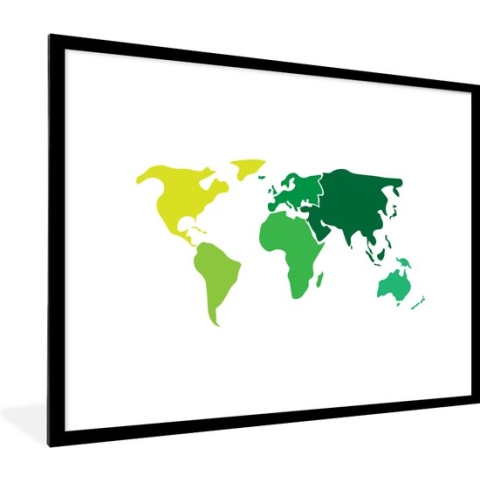 Fotolijst incl. Poster - Wereldkaart - Simpel - Groen - 80x60 cm - Posterlijst