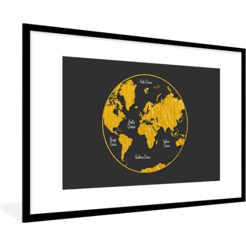 Fotolijst incl. Poster - Wereldkaart - Cirkel - Goud - 120x80 cm - Posterlijst