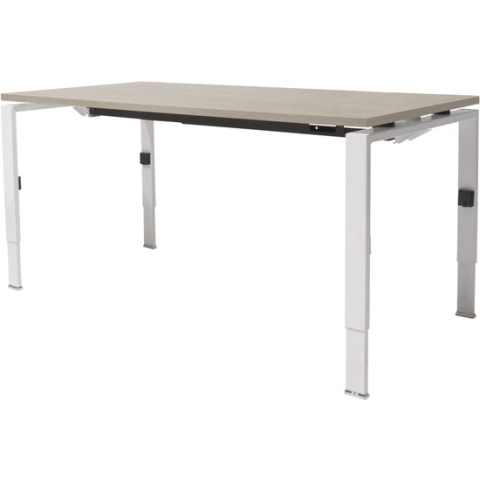 Linesto N4 bureau, hoogte instelbaar (65-85cm) met 120x80cm krijtwit zwevend 25mm blad en wit (RAL9010) vierpoot N-frame (poot rechthoekig 66 x 26 mm.), (met geintegreerde kabelgoot)