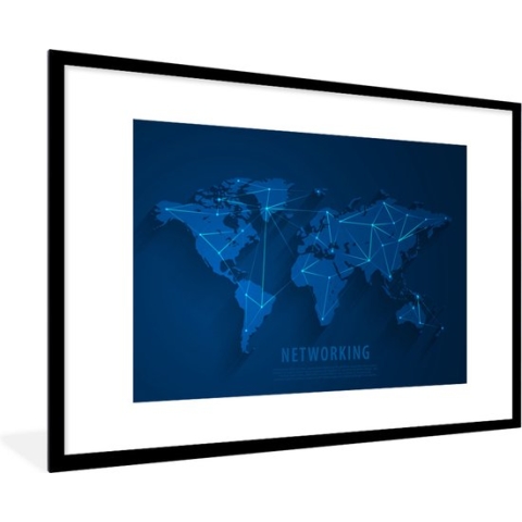 Fotolijst incl. Poster - Wereldkaart - Simpel - Blauw - 120x80 cm - Posterlijst