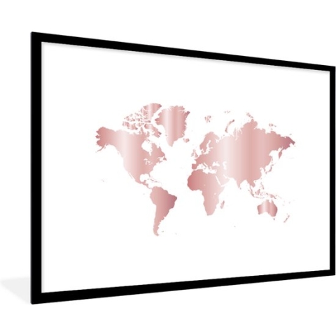 Poster in lijst kids - Schilderij voor meisjes - Muurdecoratie kinderkamer - Wereldkaart - Roze - Kinderen - Jongens - Meisjes - 120x80 cm