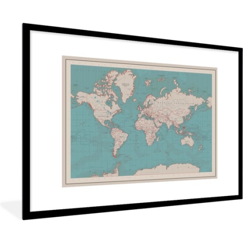 Fotolijst incl. Poster - Wereldkaart - Vintage - Atlas - Kinderen - Jongens - Meisjes - 120x80 cm - Posterlijst