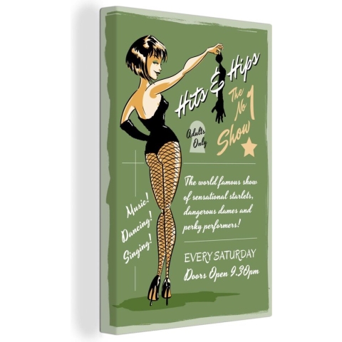 Canvas Schilderij Illustratie van een pin-up girl met uitdagende kleding - 90x140 cm - Wanddecoratie