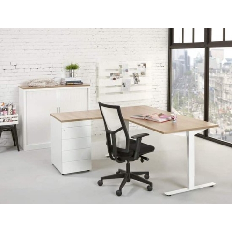 Ergonomisch t-poot wingbureau Design Teez breed 180CM diep 120CM bladkleur Licht Eiken framekleur Antraciet (Ral 7016) wingzijde Rechts