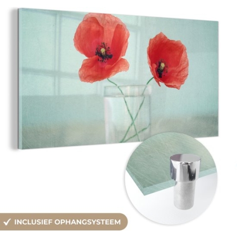 MuchoWow® Glasschilderij - Klaproos - Stilleven - Bloemen - 80x40 cm - Acrylglas Schilderijen - Foto op Glas