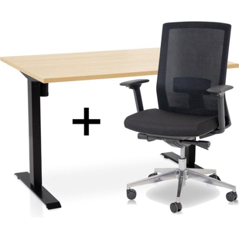 Zit-sta bureau elektrisch verstelbaar +  ERGO Bureaustoel | ARBO EASY Thuiswerkset | frame bureau zwart - bureaublad wild peren | 120x80 cm