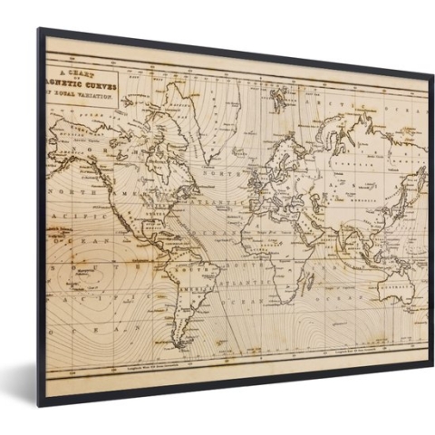 Fotolijst incl. Poster - Wereldkaart - Vintage - Bruin - Educatief - 80x60 cm - Posterlijst