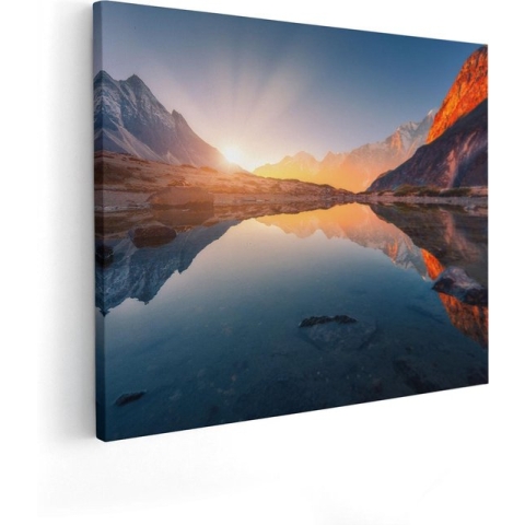 Artaza Canvas Schilderij Bergen Landschap Met Zonsopgang - 100x80 - Groot - Foto Op Canvas - Canvas Print
