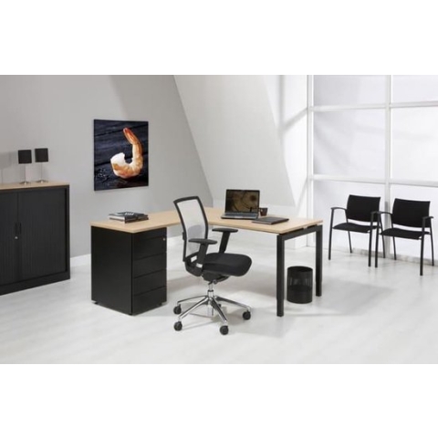 4-Poots hoekbureau met ladenblok Kubus 180 x160cm Ladeblok 3 lades met pennenlade bladkleur Halifax Eiken framekleur Wit (RAL9010) wingzijde Rechts