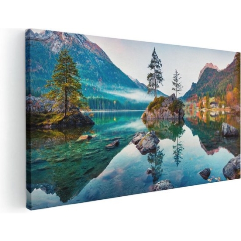 Artaza Canvas Schilderij Meer In De Bergen Tijdens De Herfst - 120x60 - Groot - Foto Op Canvas - Canvas Print