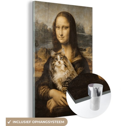 MuchoWow® Glasschilderij - Mona Lisa - Kat - Leonardo da Vinci - Vintage - Kunstwerk - Oude meesters - Schilderij - 60x90 cm - Acrylglas Schilderijen - Foto op Glas