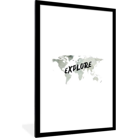 Fotolijst incl. Poster - Wereldkaart - Aquarelverf - Explore - 80x120 cm - Posterlijst