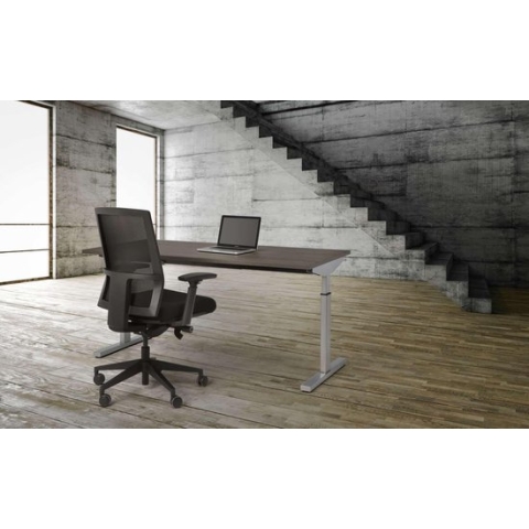 Hoogte verstelbaar T-poot bureau Quick breed 140CM diep 80CM bladkleur Ahorn framekleur Zwart (RAL9005)